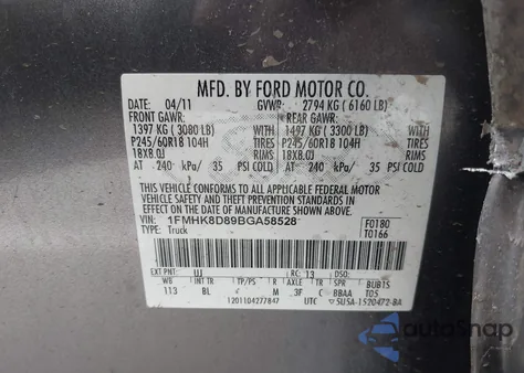 2011 Ford Explorer Xlt z USA, uszkodzony, nr VIN 1FMHK8D89BGA58528